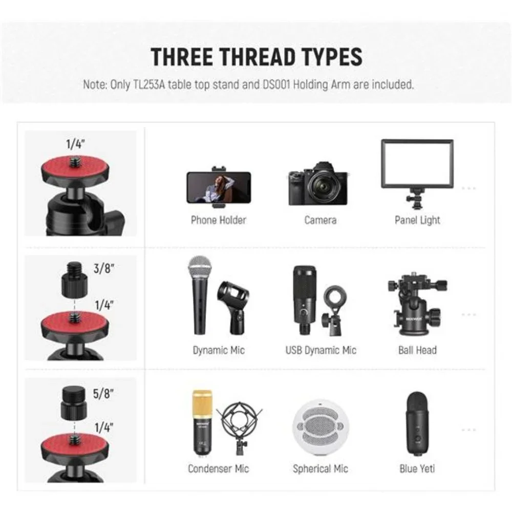 Tabletop Overhead Camera Mount Stand with 2 Section Telescopic Extension Arm